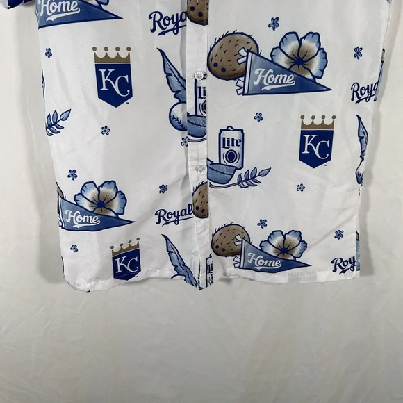 Royals Baseball Polo Shirt Men's Medium White Miller Light Button up Hawaiian - Picture 3 of 8